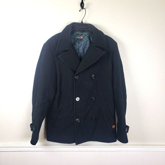 Men's Quicksliver Wool Nylon Blend Double Breasted Winter Pea Coat Size Small - Picture 1 of 11